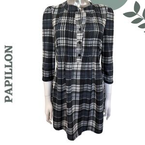 Papillon Soft Knit Plaid Tunic Top Green White Black – Size XS Extra Small